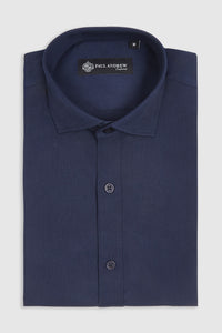 Camisa de vestir clásica para hombre con cuello abierto y puños dobles - Azul marino