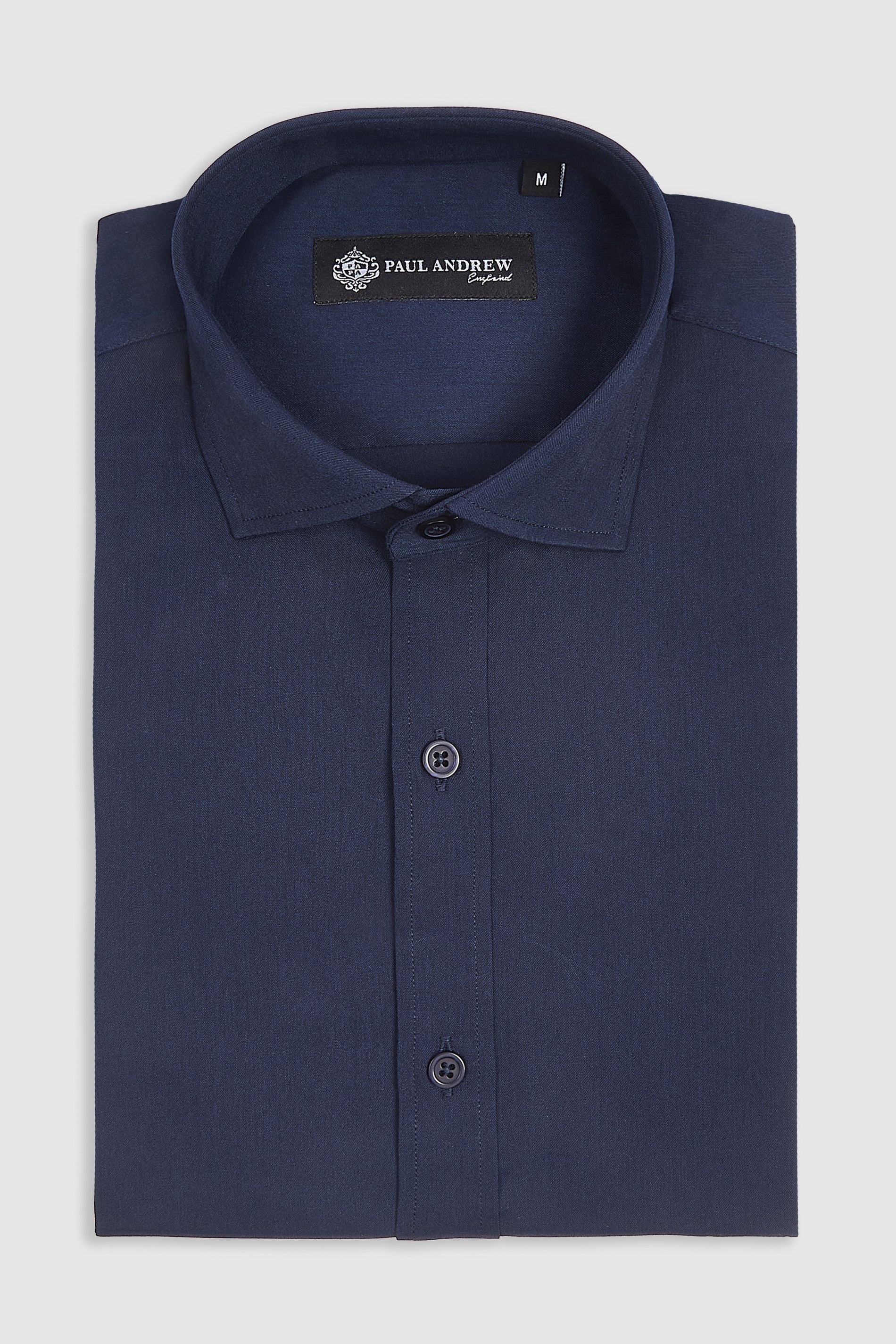 Camisa de vestir clásica para hombre con cuello abierto y puños dobles - Azul marino