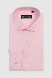 Camisa de vestir clásica para hombre con cuello abierto y puños dobles - Rosa