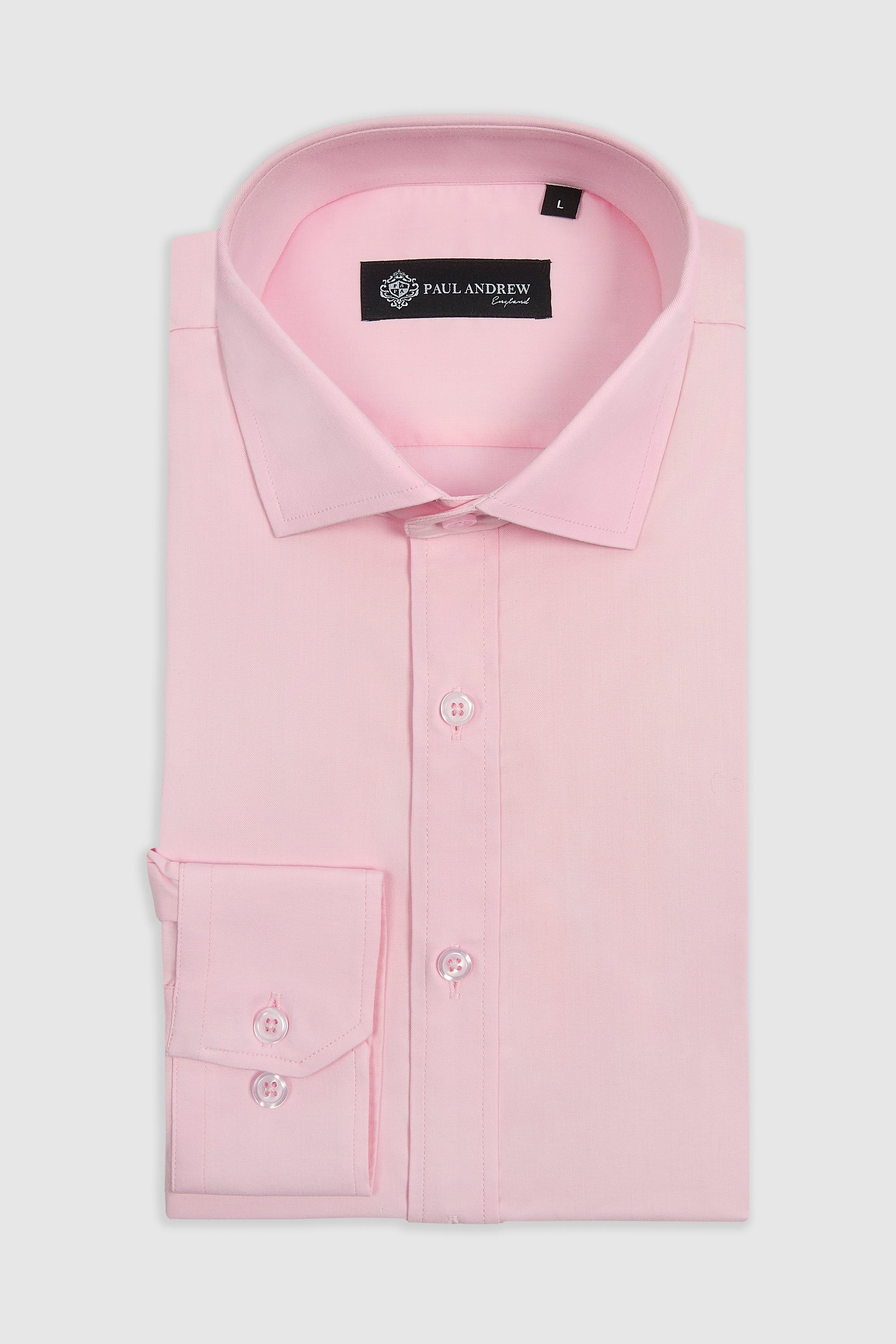 Camisa de vestir clásica para hombre con cuello abierto y puños dobles - Rosa