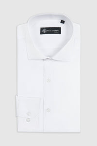 Camisa de vestir clásica para hombre con cuello abierto y puños dobles - Blanca