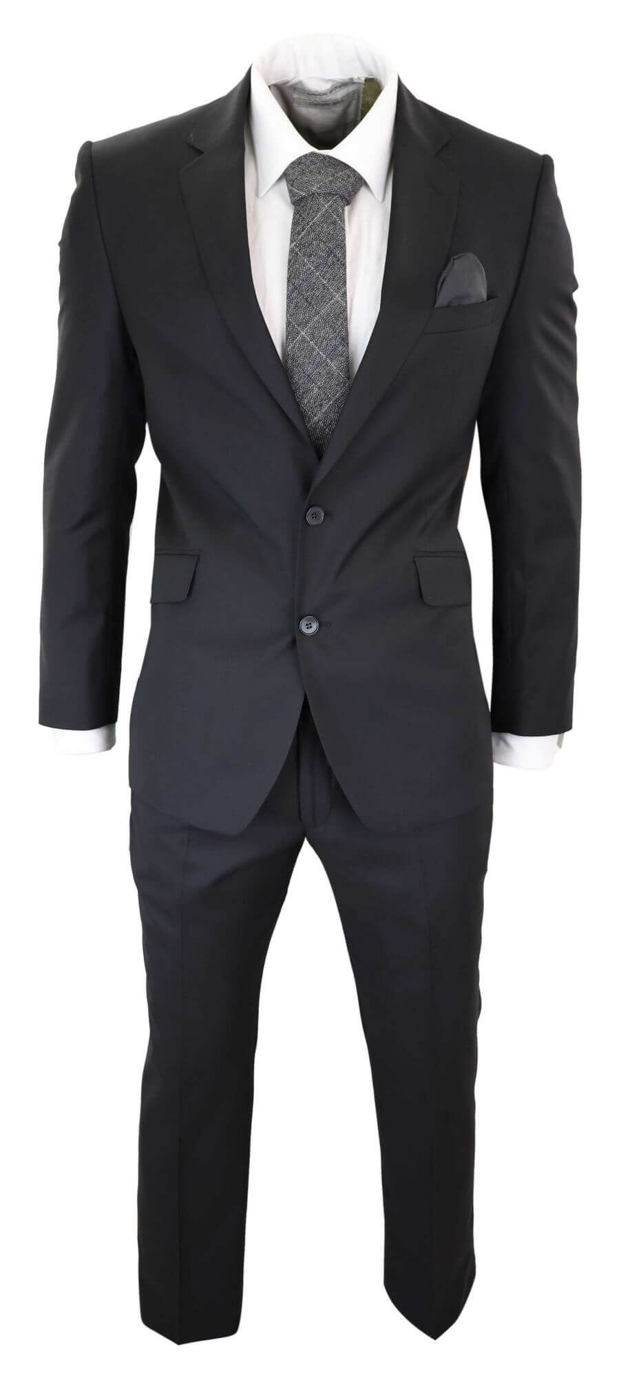 Traje formal clásico de dos piezas para hombre, color negro liso.