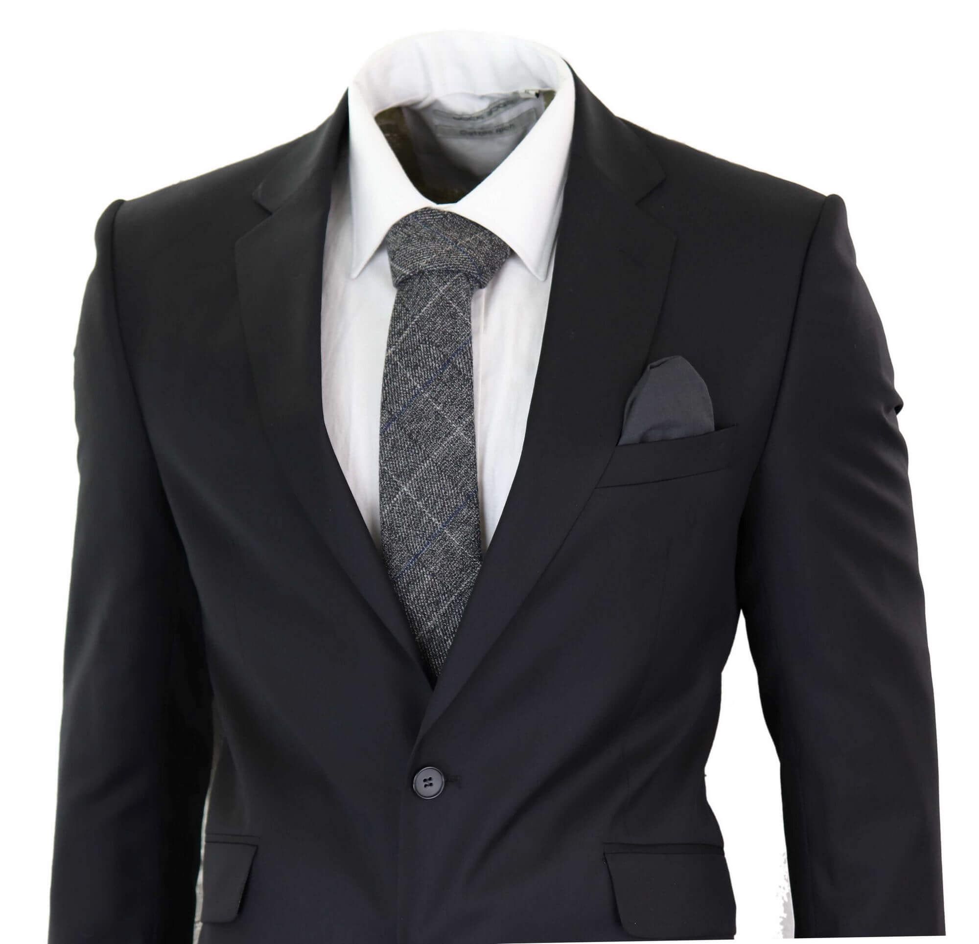 Traje formal clásico de dos piezas para hombre, color negro liso.