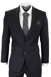 Traje formal clásico de dos piezas para hombre, color negro liso.