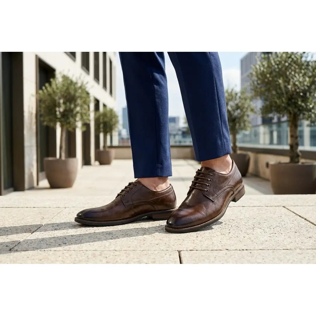 Zapatos Derby clásicos de hombre con cordones y punta lisa