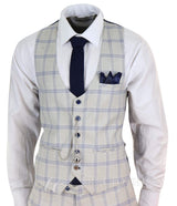 Traje de boda a cuadros azul crema para hombre