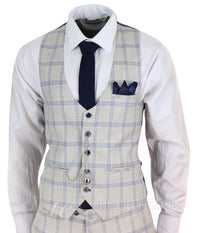 Traje de boda a cuadros azul crema para hombre