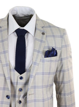 Traje de boda a cuadros azul crema para hombre