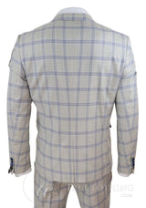 Traje de boda a cuadros azul crema para hombre