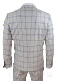 Traje de boda a cuadros azul crema para hombre