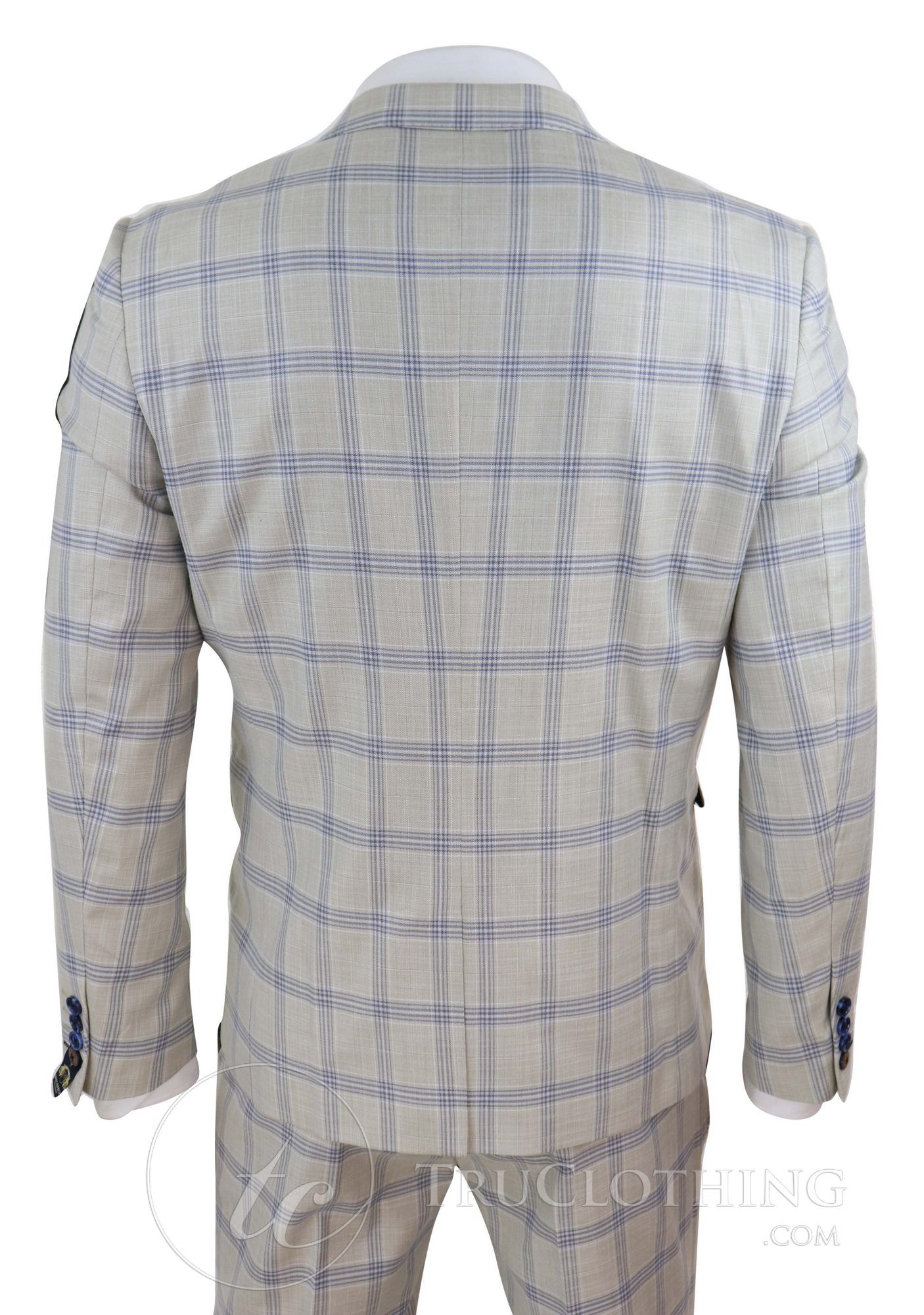 Traje de boda a cuadros azul crema para hombre