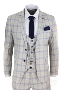 Traje de boda a cuadros azul crema para hombre