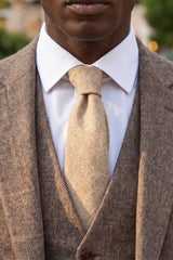 Corbata de tweed de mezcla de lana color crema para hombre