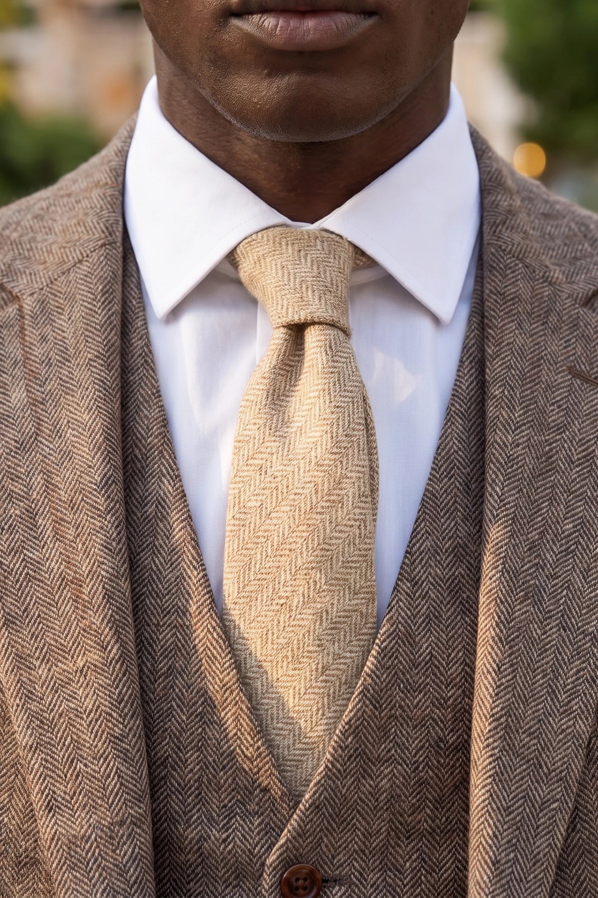 Corbata de tweed de mezcla de lana color crema para hombre