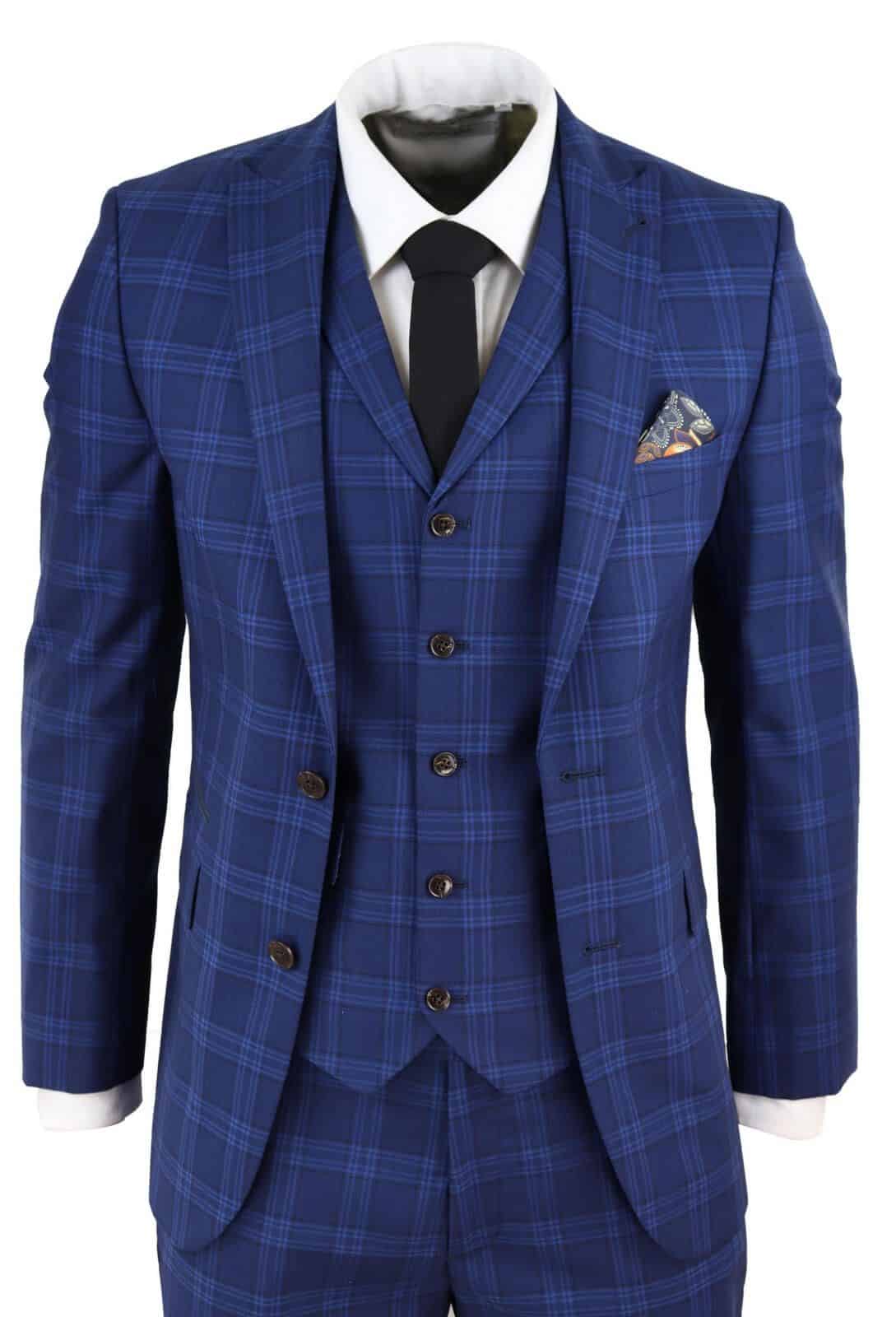 Traje de hombre a cuadros azul oscuro