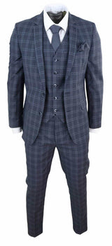 Traje de tres piezas a cuadros gris oscuro para hombre