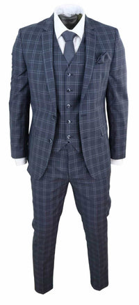 Traje de tres piezas a cuadros gris oscuro para hombre