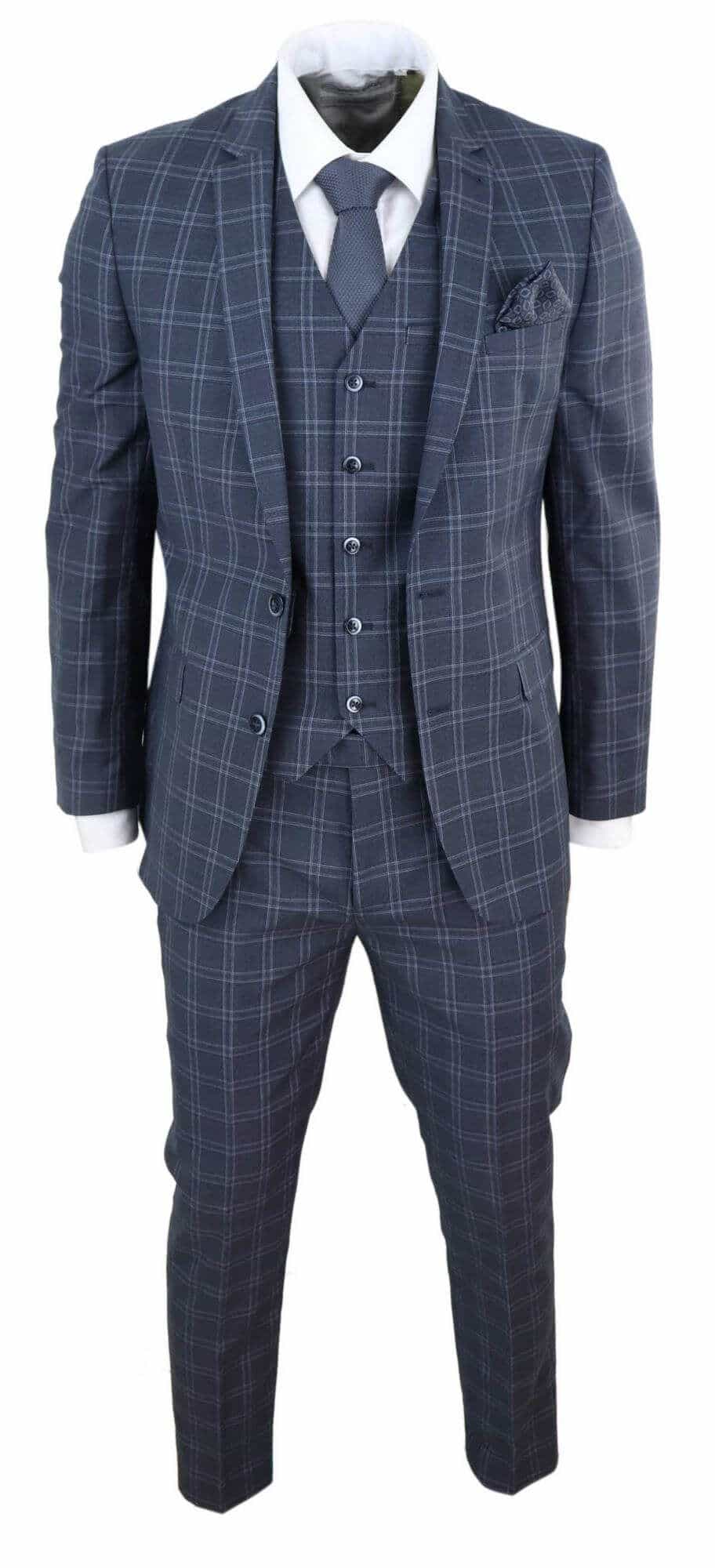 Traje de tres piezas a cuadros gris oscuro para hombre