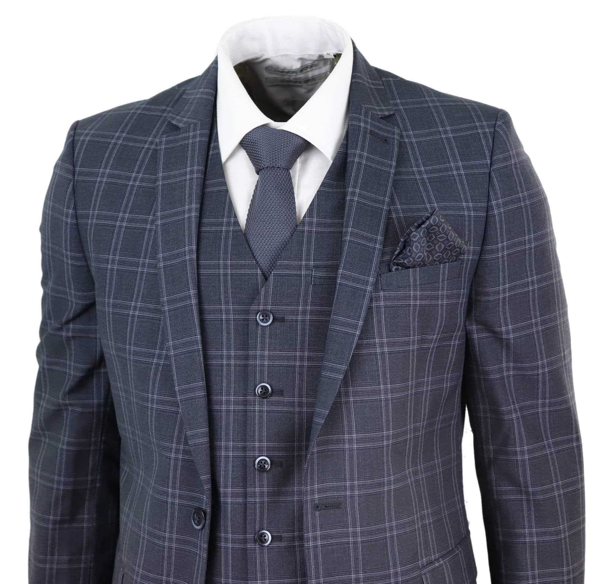 Traje de tres piezas a cuadros gris oscuro para hombre