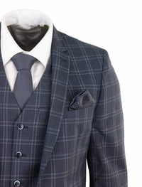 Traje de tres piezas a cuadros gris oscuro para hombre