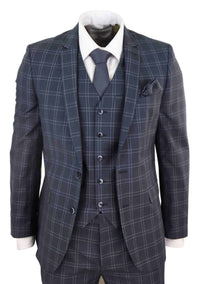 Traje de tres piezas a cuadros gris oscuro para hombre