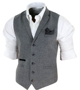 Chaleco de tweed gris oscuro con diseño de espiga para hombre