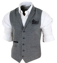 Chaleco de tweed gris oscuro con diseño de espiga para hombre