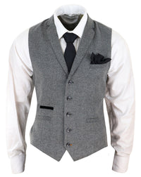 Chaleco de tweed gris oscuro con diseño de espiga para hombre