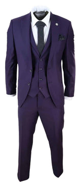 Traje de tres piezas para hombre color morado oscuro