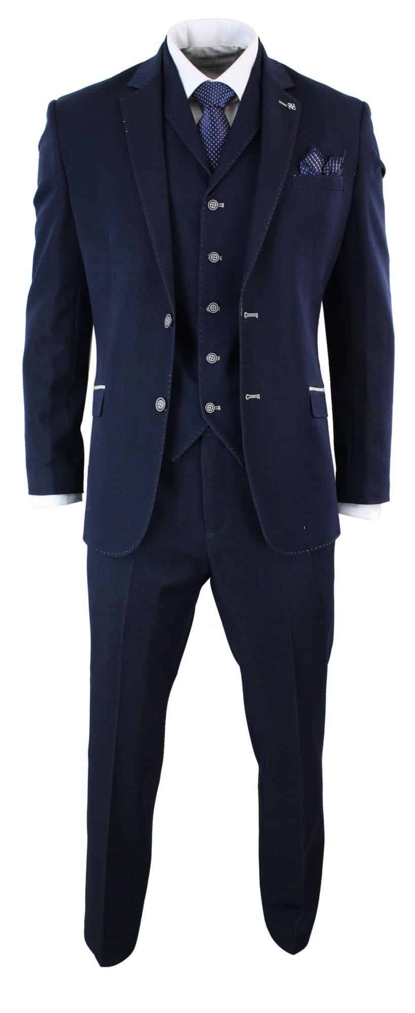 Traje de tres piezas azul vaquero para hombre