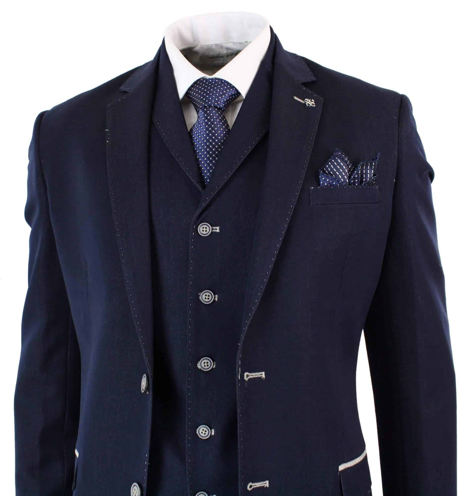 Traje de tres piezas azul vaquero para hombre