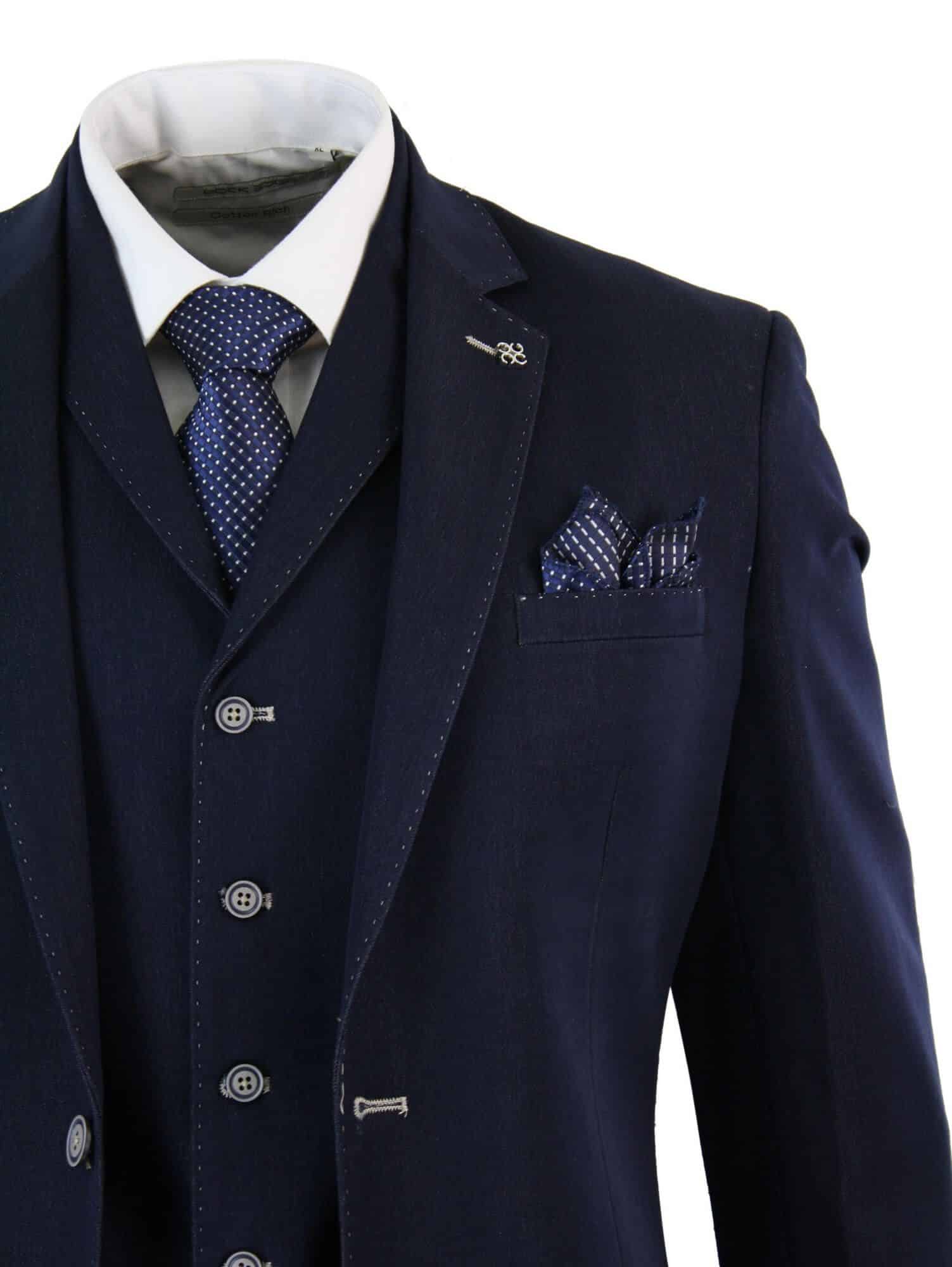 Traje de tres piezas azul vaquero para hombre