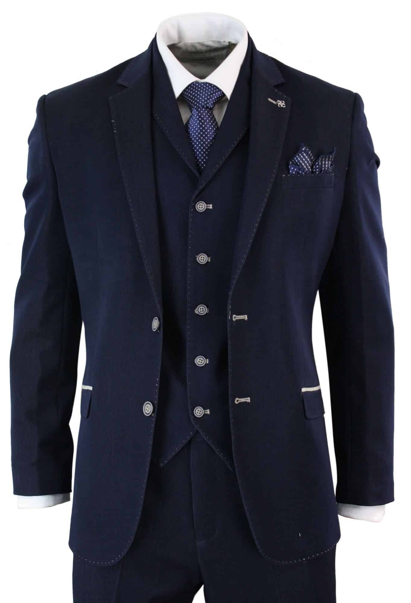 Traje de tres piezas azul vaquero para hombre