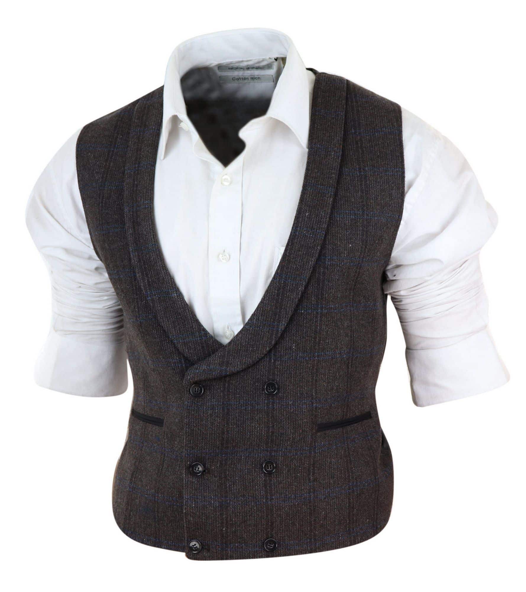 Chaleco cruzado de tweed para hombre