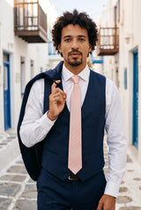 Corbata delgada de 6 cm para hombre, color rosa empolvado.