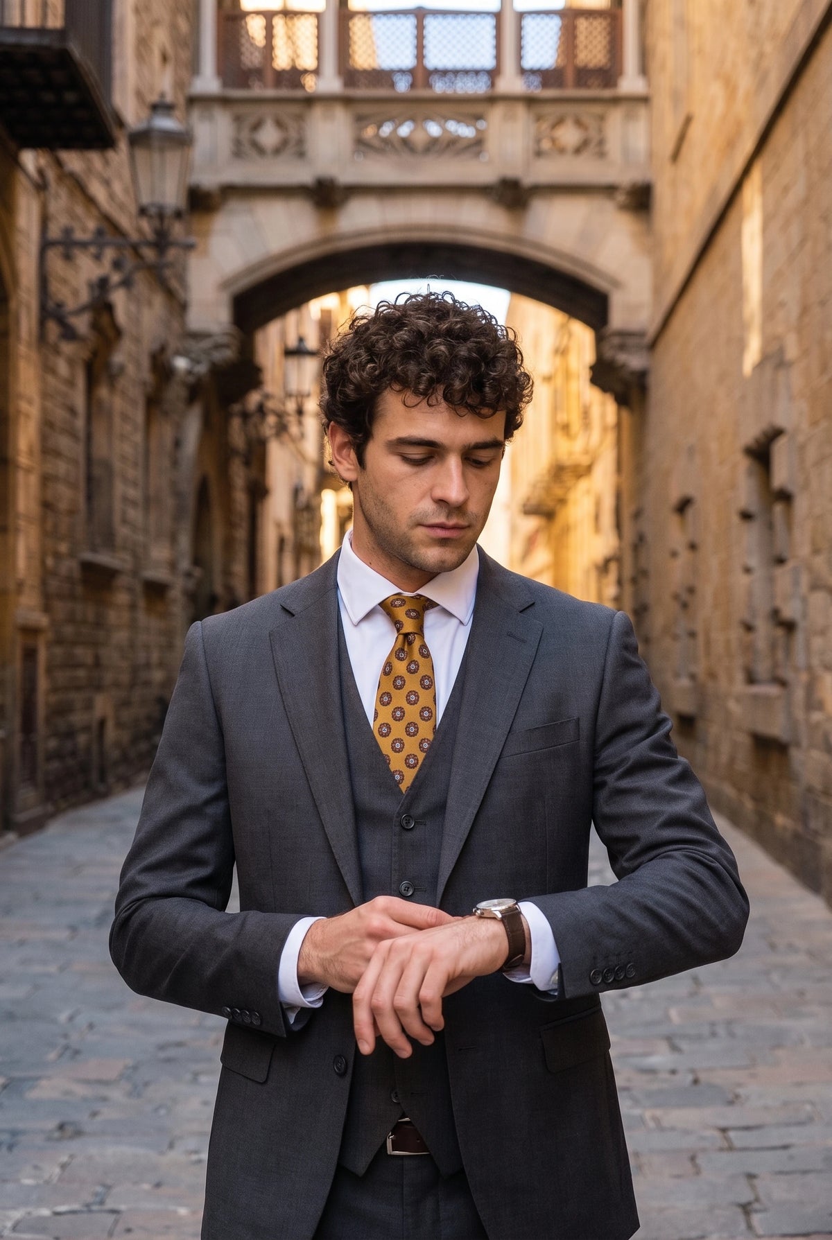 Corbata dorada con estampado paisley para hombre