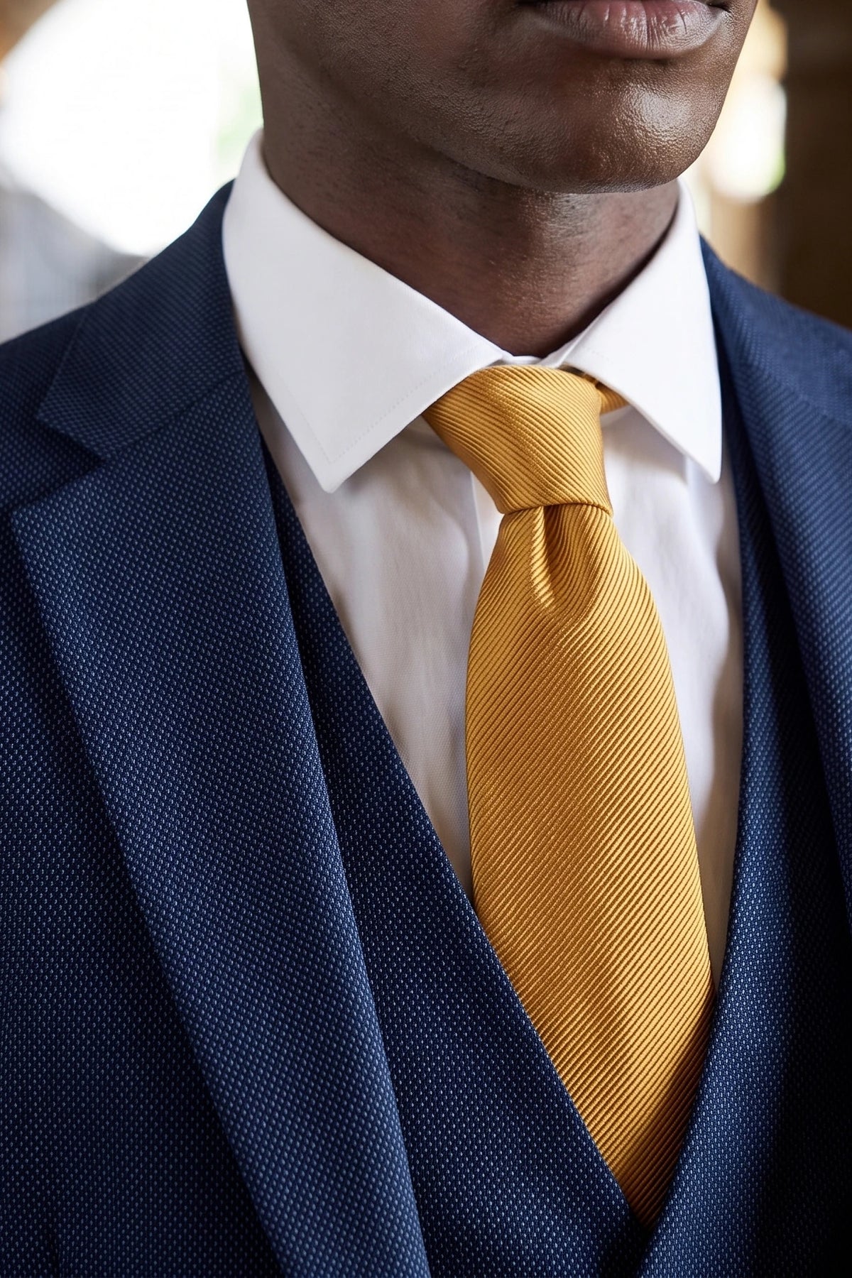 Corbata delgada de color liso dorada para hombre