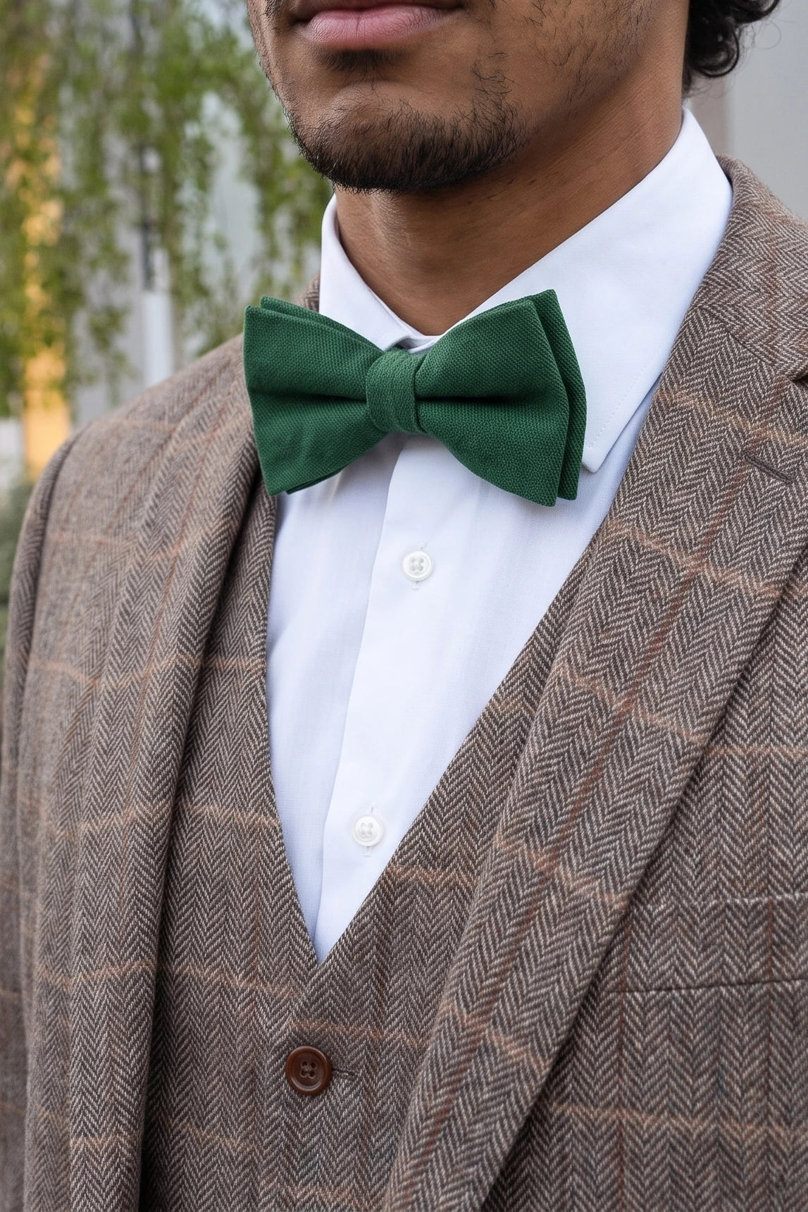Pajarita verde de doble capa para hombre