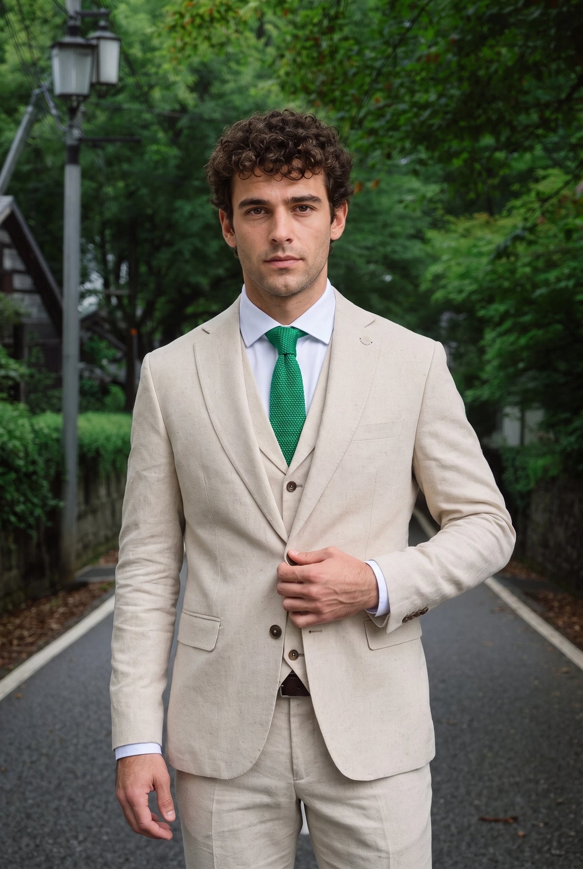 Corbata de punto verde para hombre