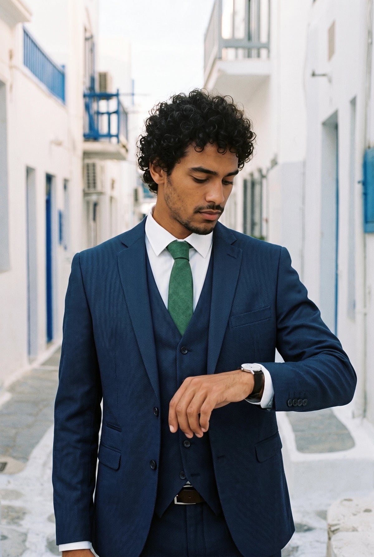 Corbata de hombre con acabado de ante verde
