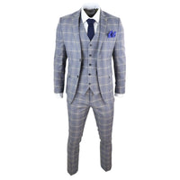 Traje de tres piezas para hombre a cuadros gris azulado - Paul Andrew Kenneth