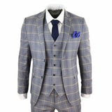 Traje de tres piezas para hombre a cuadros gris azulado - Paul Andrew Kenneth