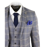 Traje de tres piezas para hombre a cuadros gris azulado - Paul Andrew Kenneth
