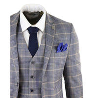 Traje de tres piezas para hombre a cuadros gris azulado - Paul Andrew Kenneth