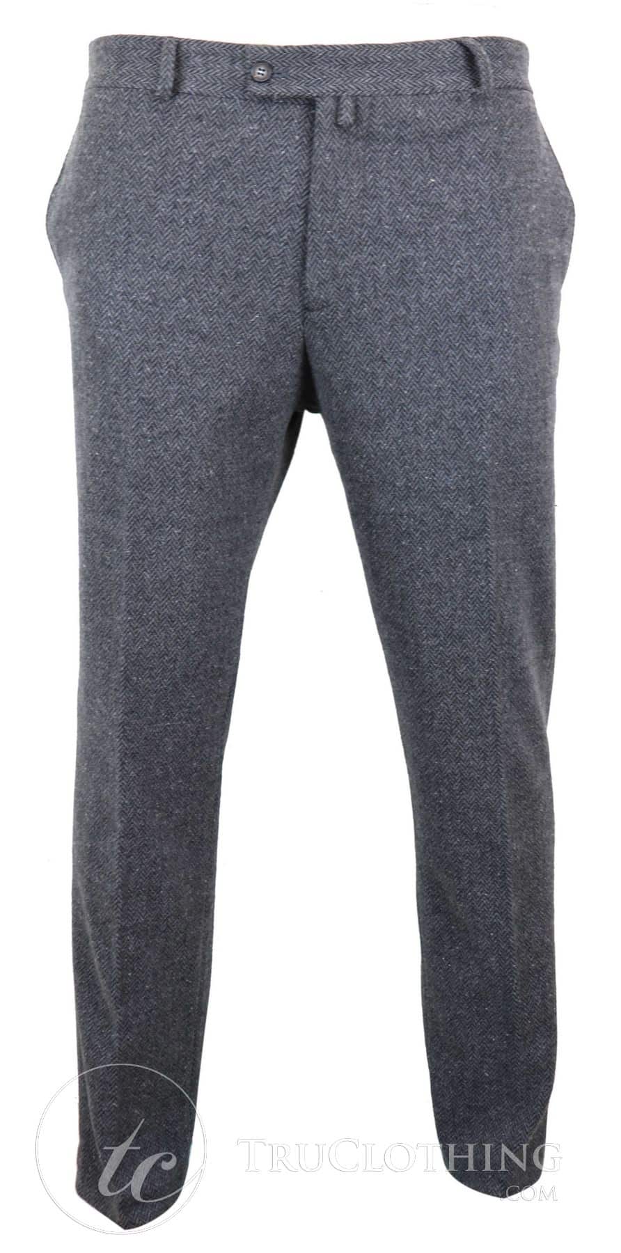 Pantalones de lana de tweed con diseño de espiga para hombre, color gris carbón - Carbón