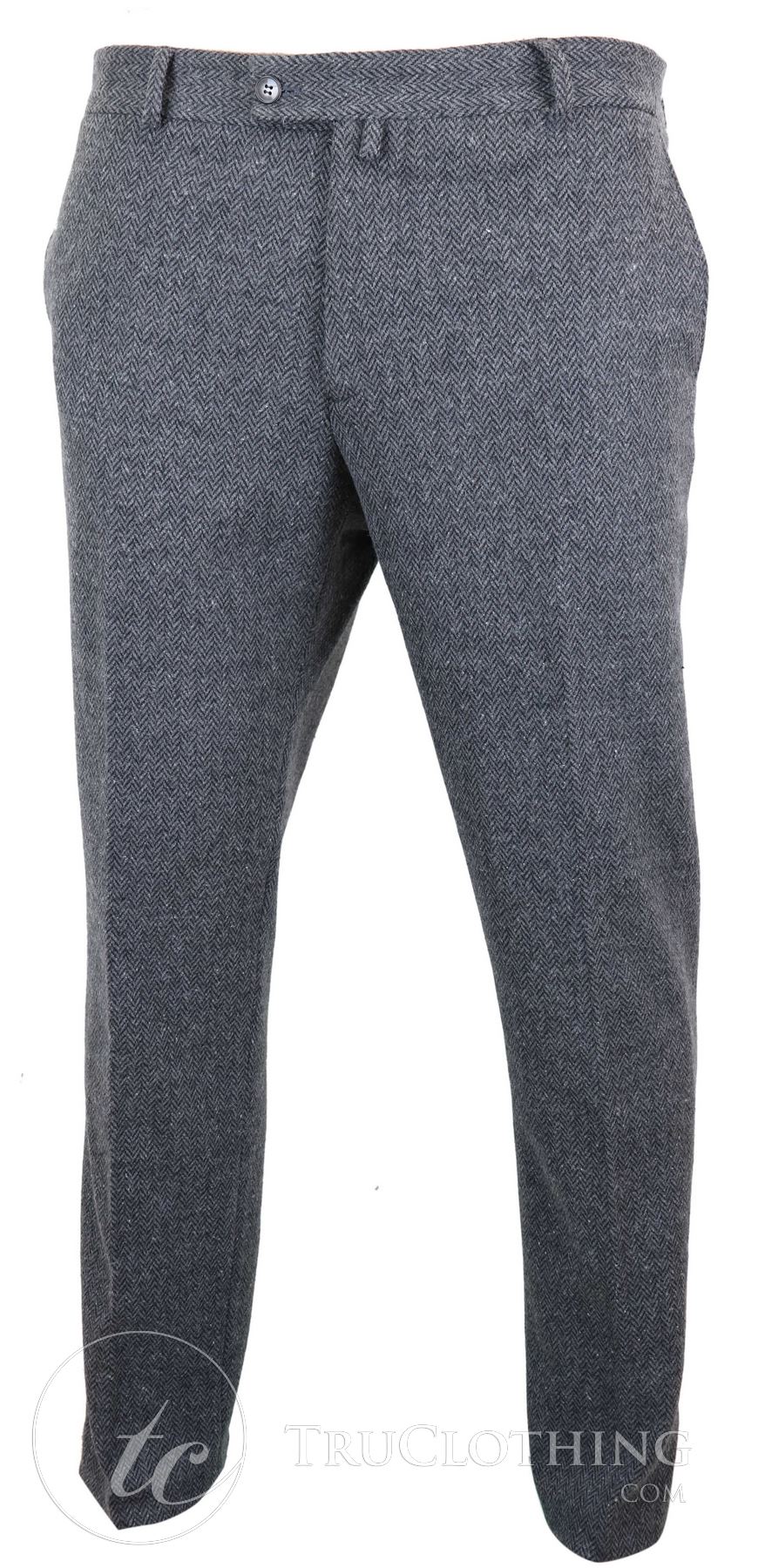 Pantalones de lana de tweed con diseño de espiga para hombre, color gris carbón - Carbón