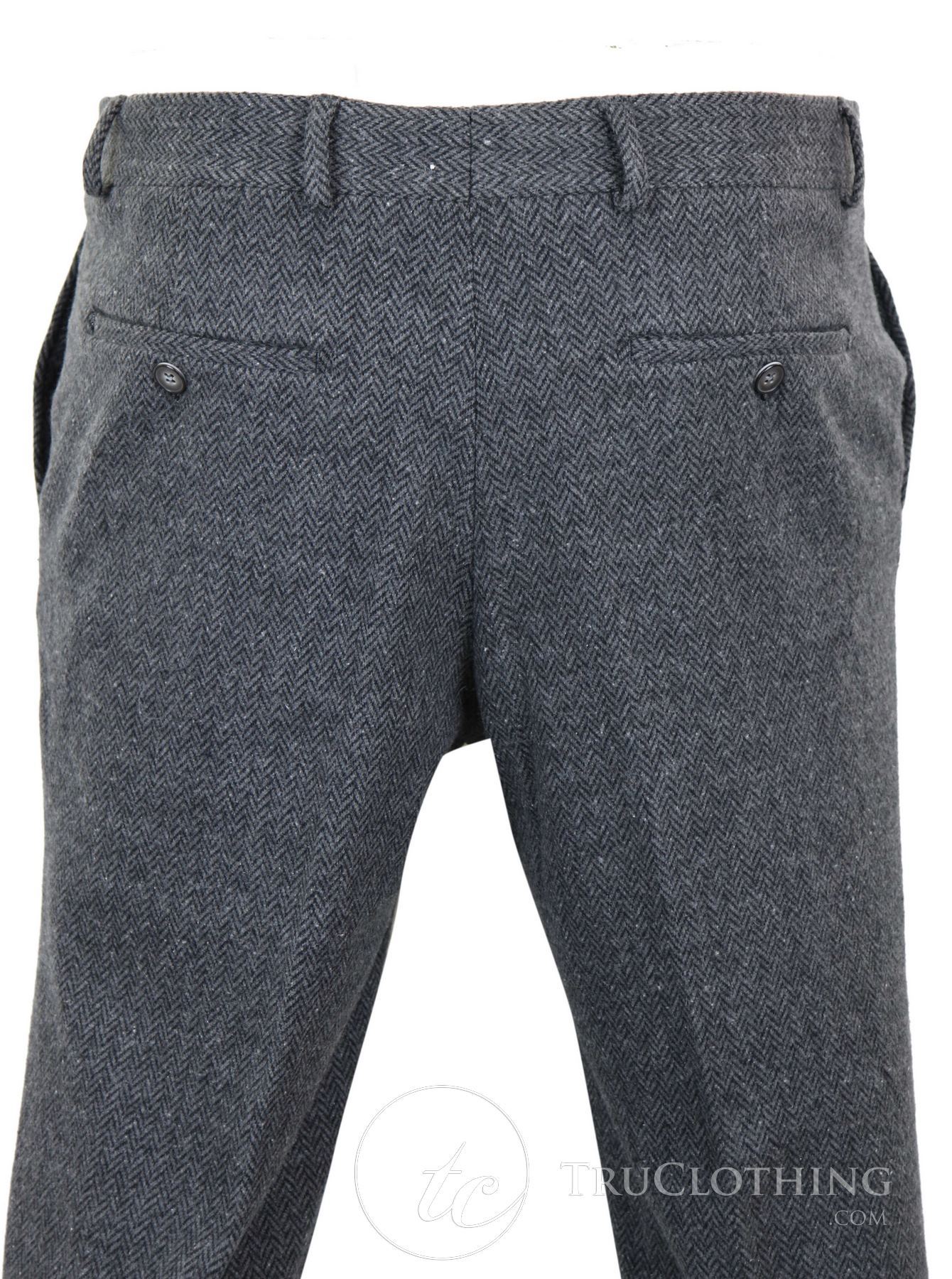 Pantalones de lana de tweed con diseño de espiga para hombre, color gris carbón - Carbón