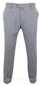 Pantalones de lana de espiga de tweed gris carbón para hombre - Gris