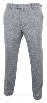 Pantalones de lana de espiga de tweed gris carbón para hombre - Gris
