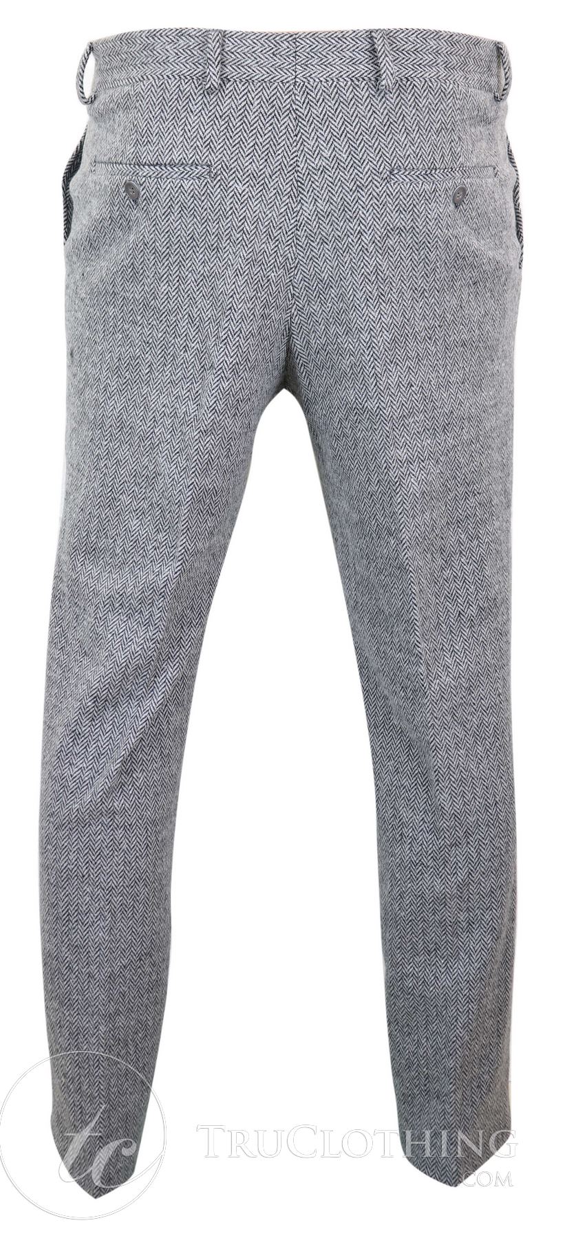 Pantalones de lana de espiga de tweed gris carbón para hombre - Gris